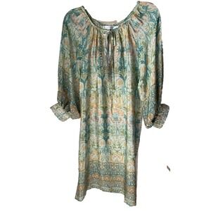Love Kyla Silk Blend Dress Light Green Floral Ballon Sl Sz S Breezy Anthropology